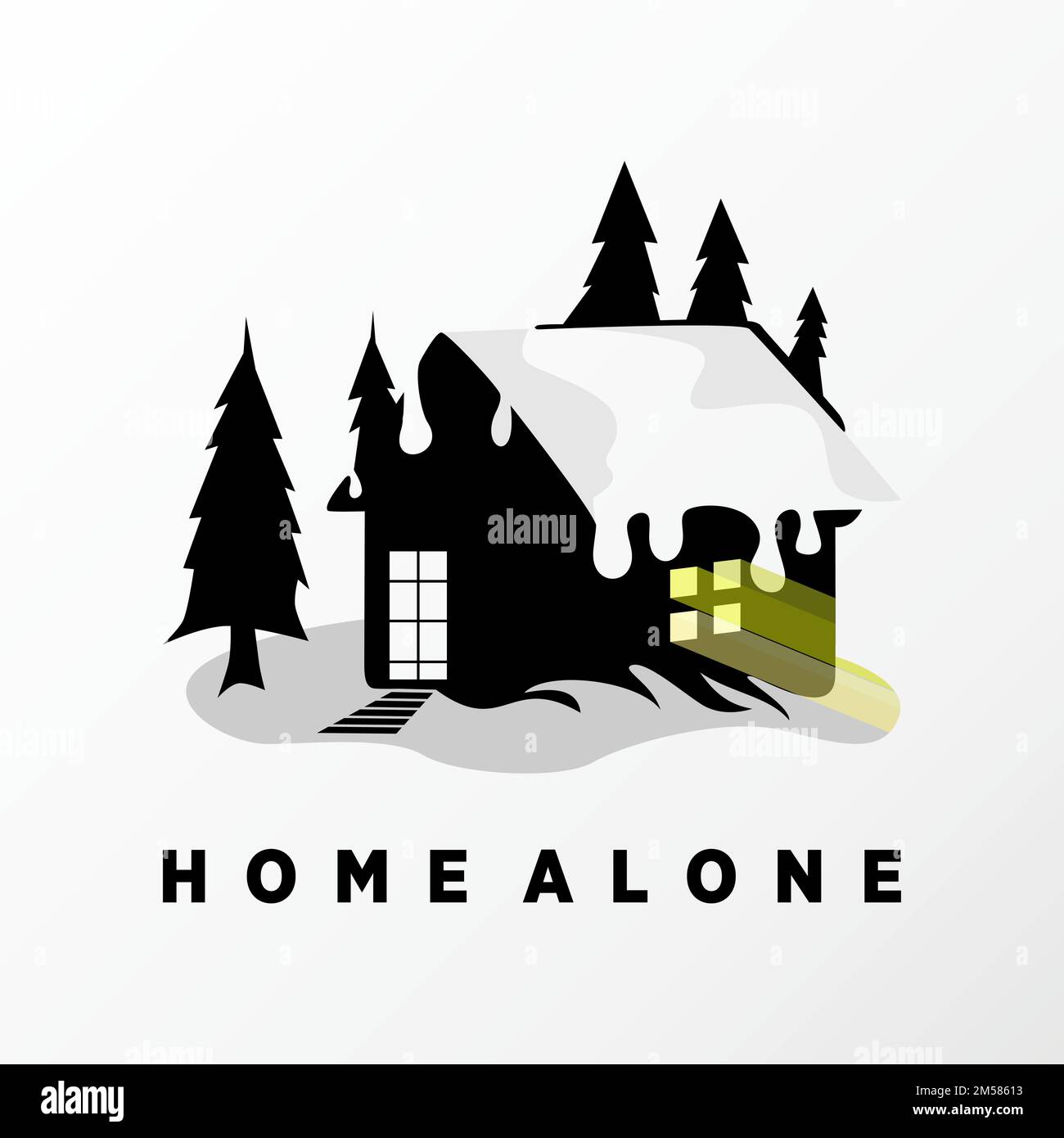 Petite maison simple et unique en hiver image graphique icône logo design abstrait concept vecteur stock. utilisé comme symbole lié à la propriété ou à la météo. Illustration de Vecteur