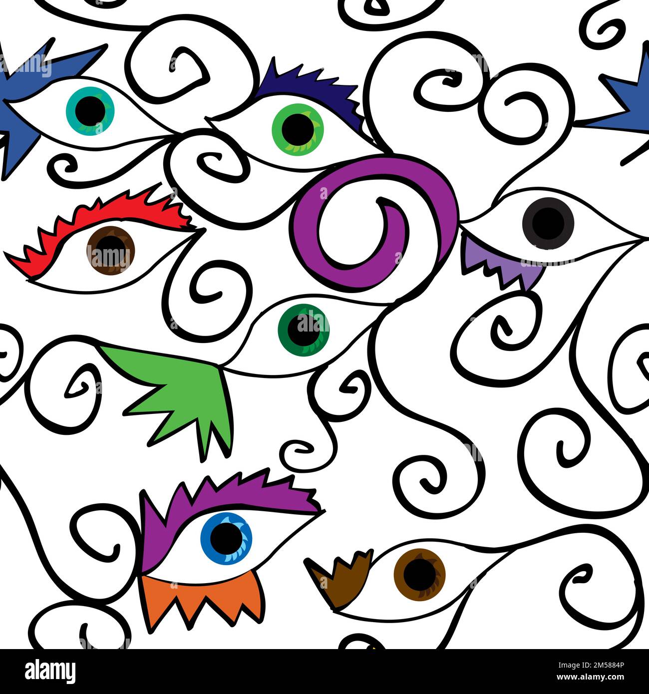 Yeux et cils abstraits avec spirales sur fond blanc; illustration vectorielle; concept d'être un motif réussi Illustration de Vecteur