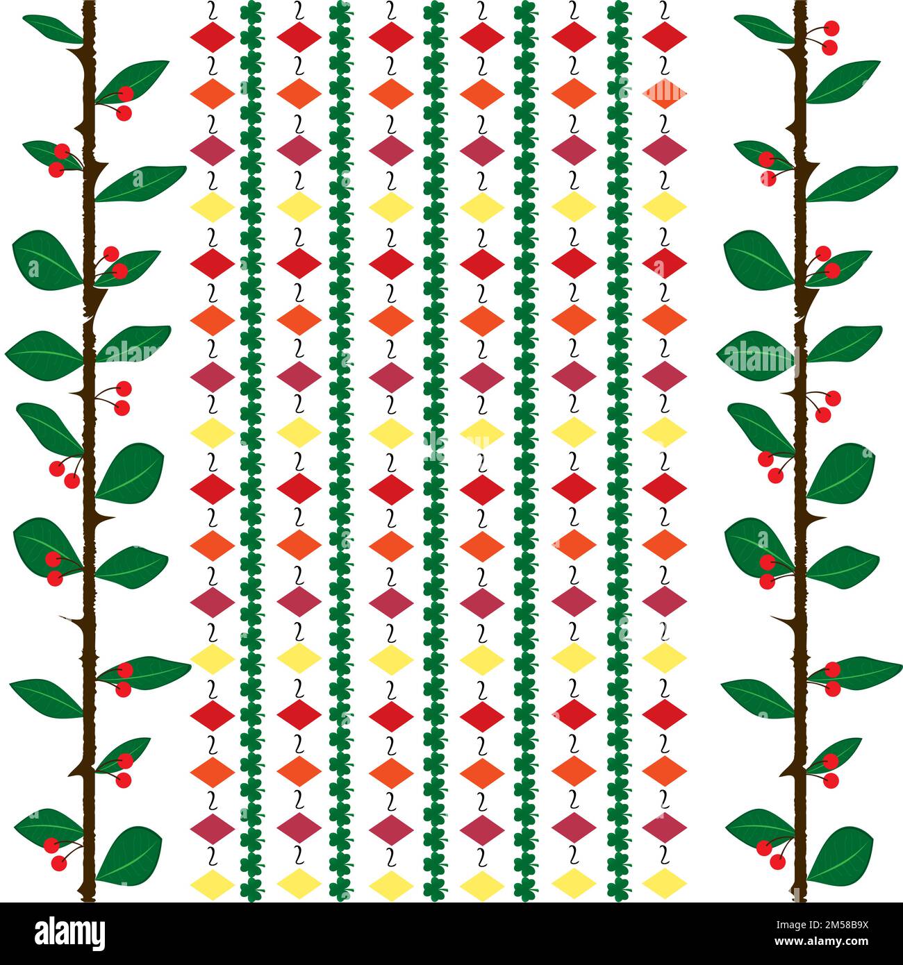 Motif vintage avec branche de cerisier et trèfle; illustration vectorielle; frise vintage Illustration de Vecteur