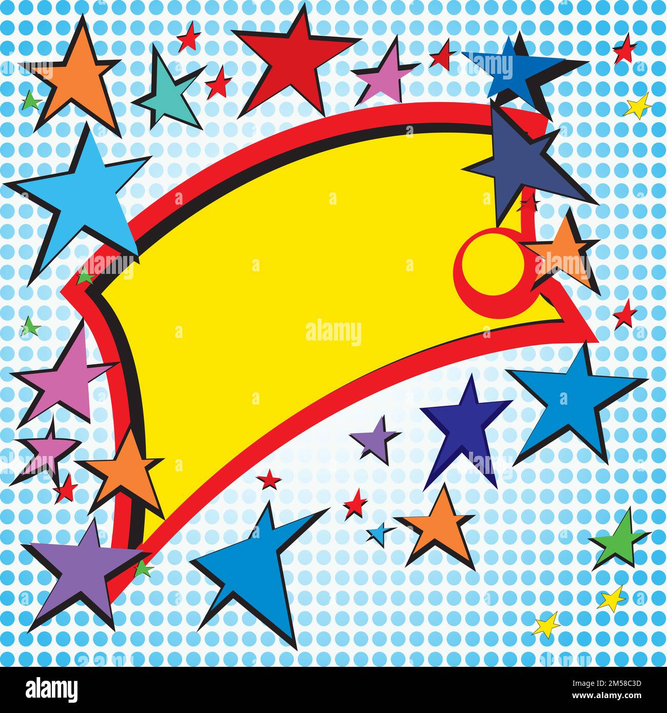 Illustration avec bulle de texte et étoiles ; espace pour le texte en style pop art avec étoiles Illustration de Vecteur