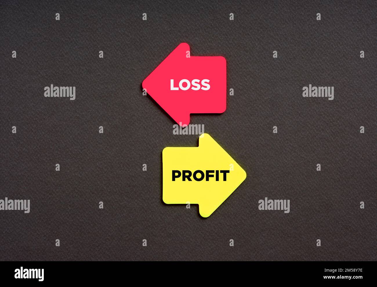 Choix de la façon de profit ou de perte options alternatives. Concept de financement d'entreprise. Les mots profit et perte sur les flèches pointant dans des directions opposées. Banque D'Images