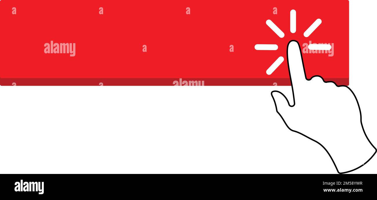 Cliquez ici en forme de bouton rouge avec le pointeur de la main Illustration de Vecteur