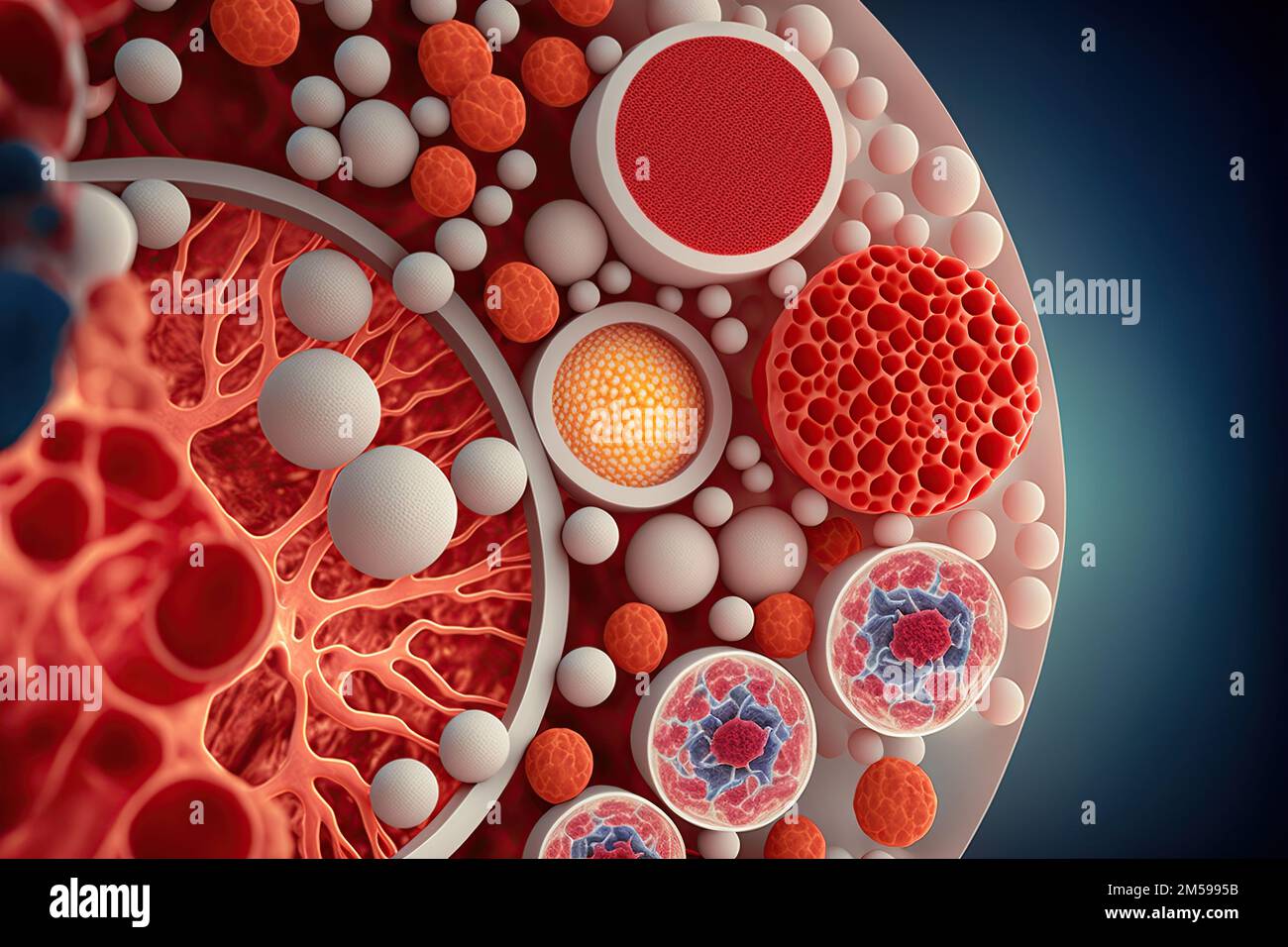 découpe de la configuration interne hypothétique d'une cellule ou d'un micro-organisme, y compris la membrane cellulaire, le cytoplasme et des organites variés tels que Banque D'Images