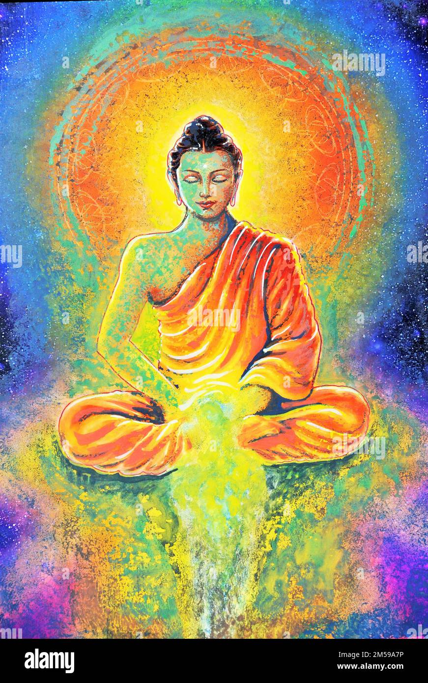 Seigneur Bouddha méditant la peinture d'art Banque D'Images