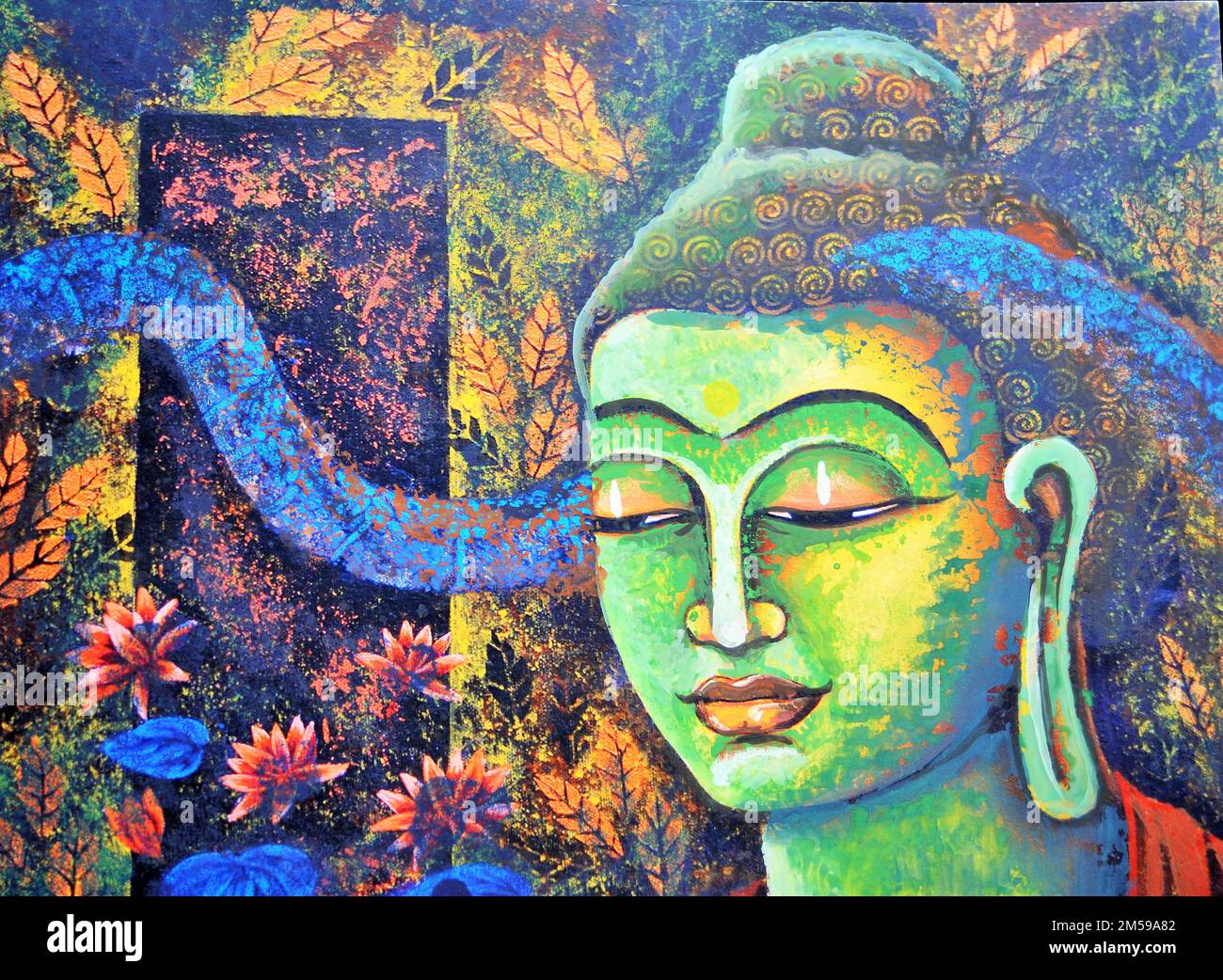 Seigneur Bouddha méditant la peinture d'art Banque D'Images