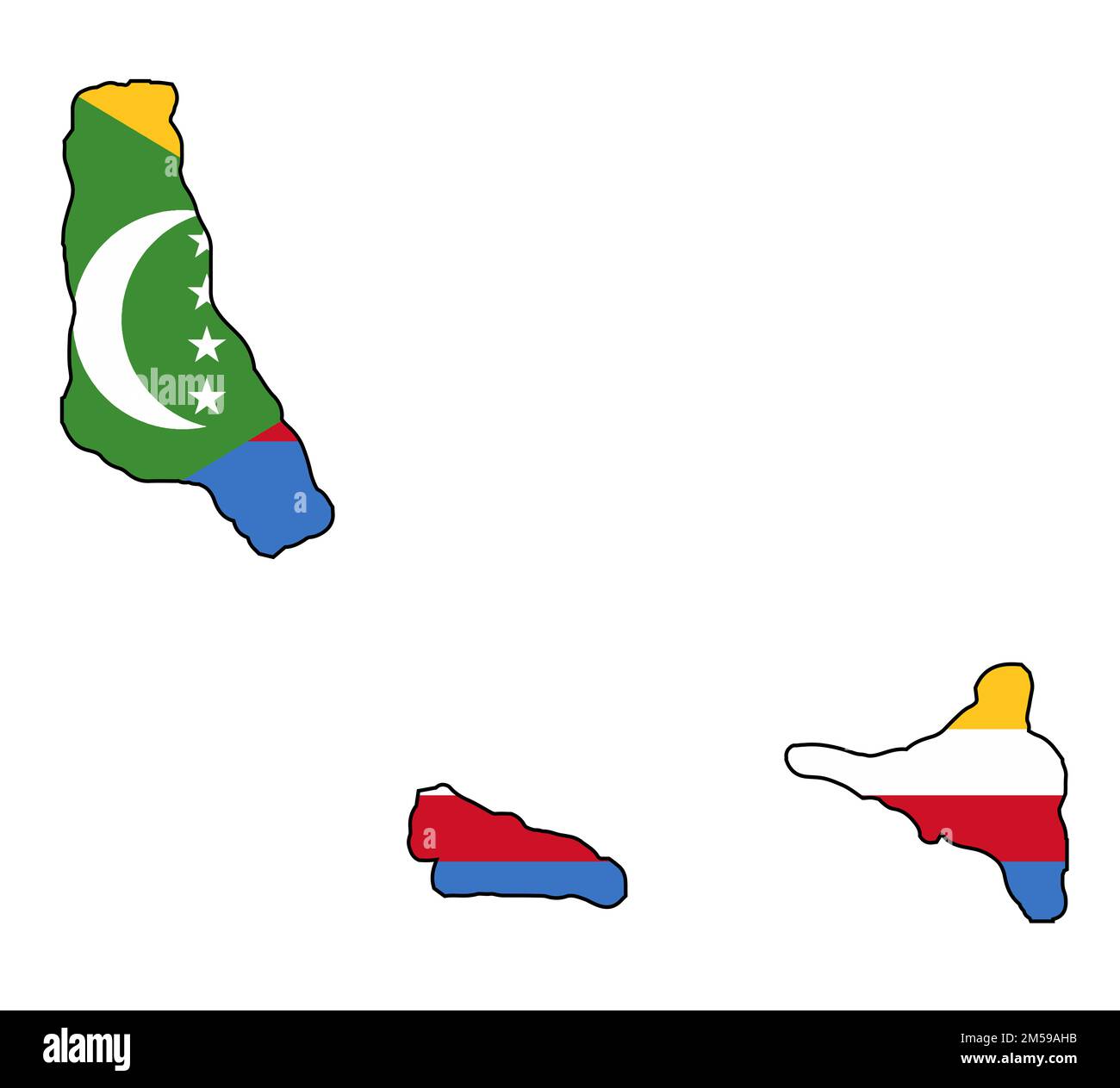 Carte de drapeau de silhouette du pays de la Ligue arabe des Comores Banque D'Images