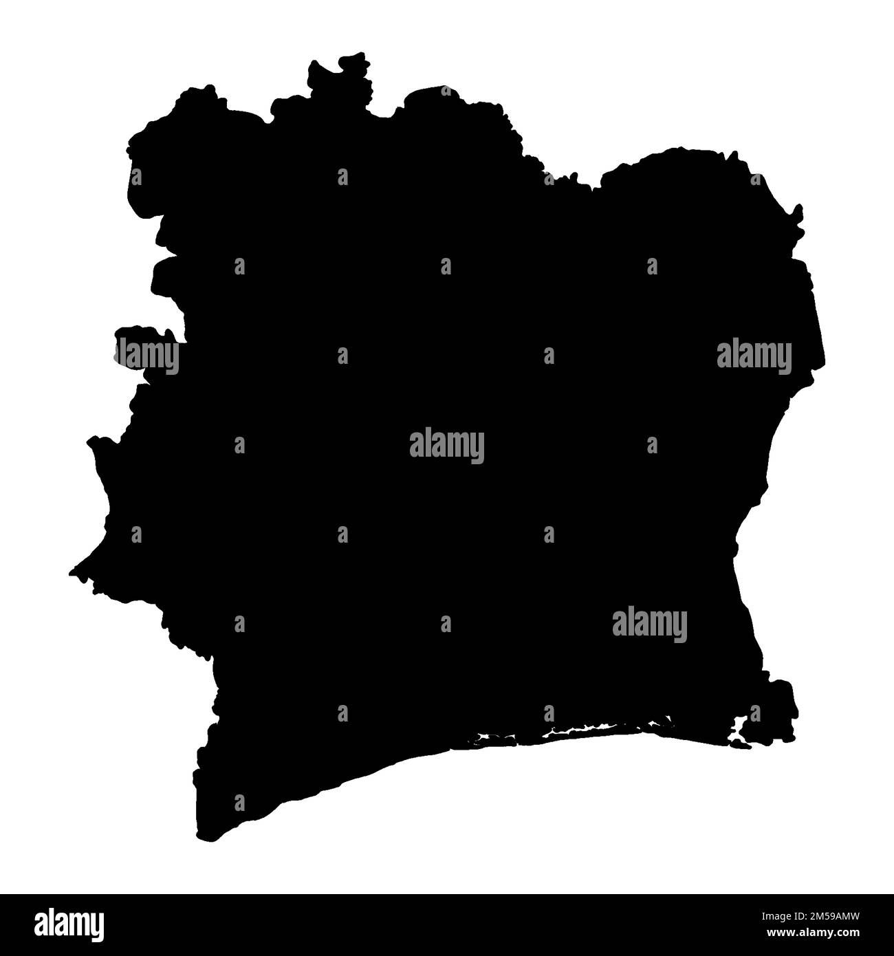 Côte d’Ivoire ou Côte d’Ivoire plan de silhouette noir sur fond blanc Banque D'Images