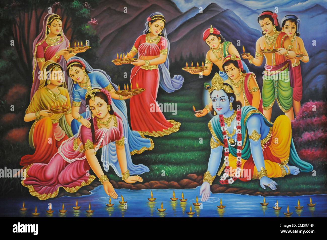 Radha Krishna célèbre la peinture artistique du festival Diwali Banque D'Images