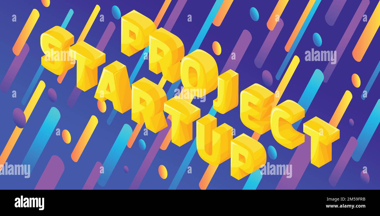 Isometry Dynamic Bright design avec des lettres volumétriques, 3D polices, projet de démarrage, illustration vectorielle pour isométrique. Illustration de Vecteur