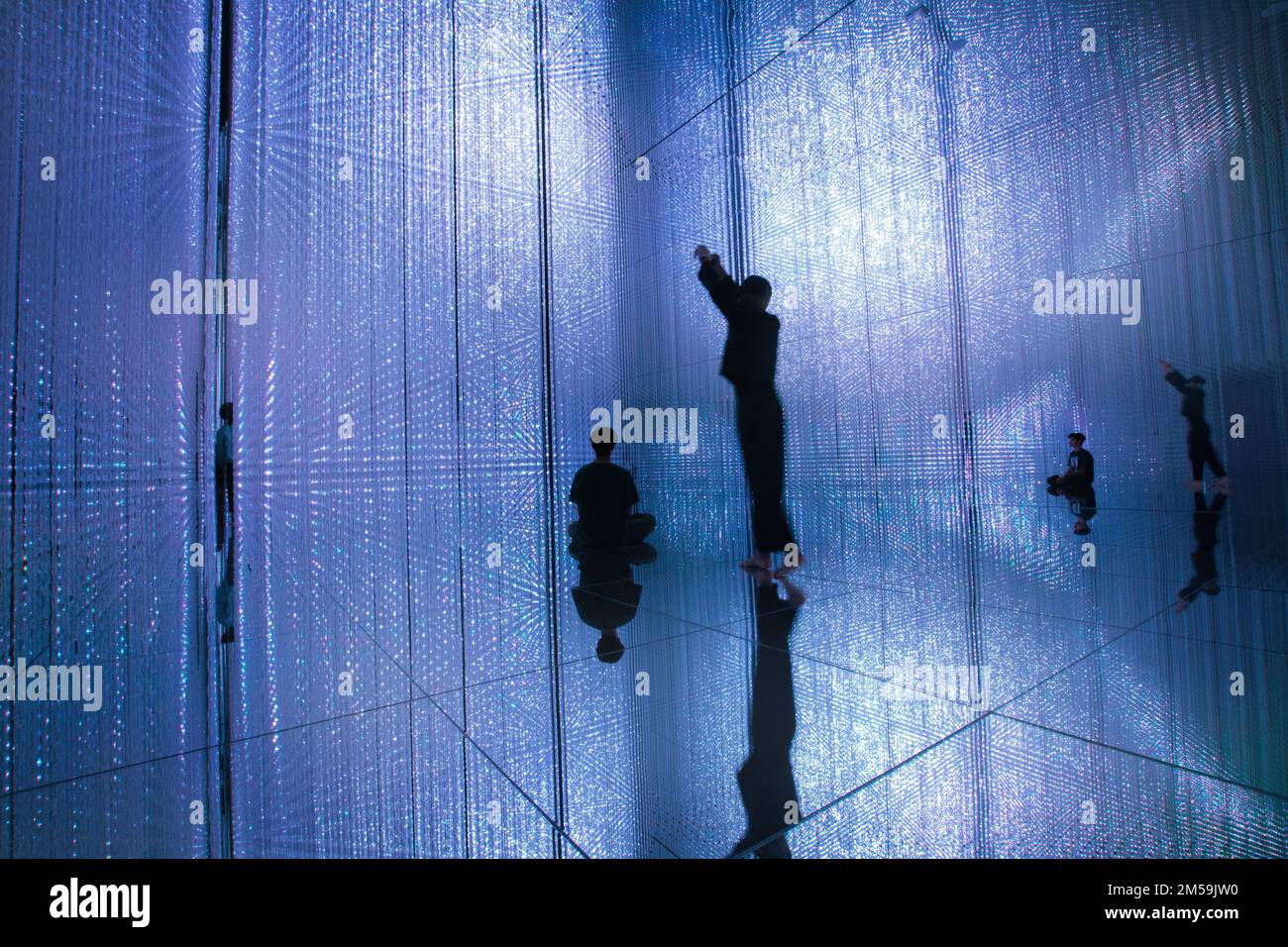 La salle Infinte Crystal Universe dans l'exposition d'art immersive de TeamLab planètes, Tokyo, Japon. Banque D'Images