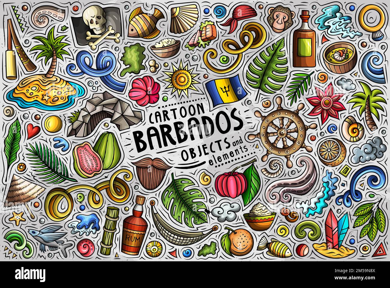 Ensemble de symboles et d'objets traditionnels de la Barbade Illustration de Vecteur