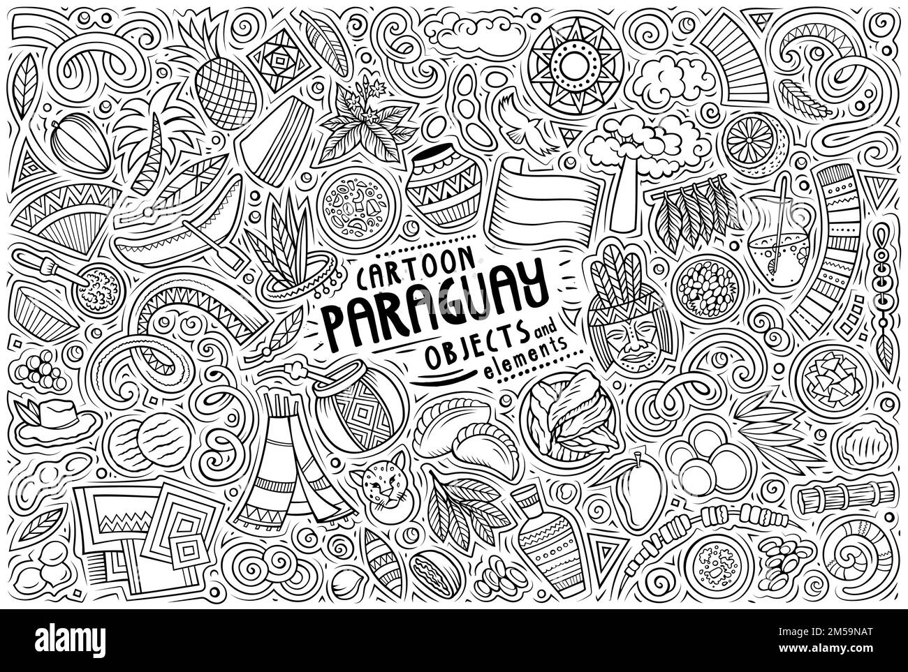 Ensemble de symboles et d'objets traditionnels du Paraguay Illustration de Vecteur