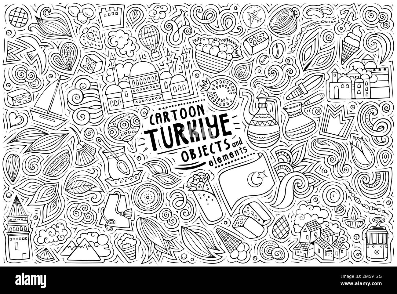 Ensemble de symboles et d'objets traditionnels Turkiye Illustration de Vecteur