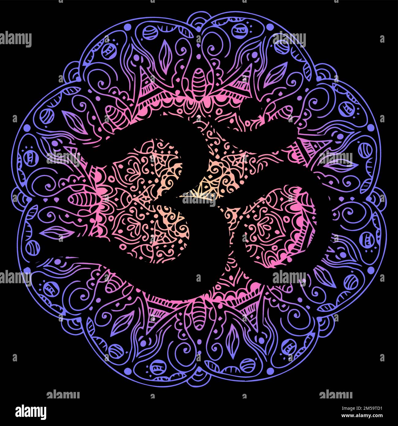 OM, symbole de l'aum de l'hindouisme, signe dans le mandala isolé sur fond noir. . Illustration vectorielle Illustration de Vecteur