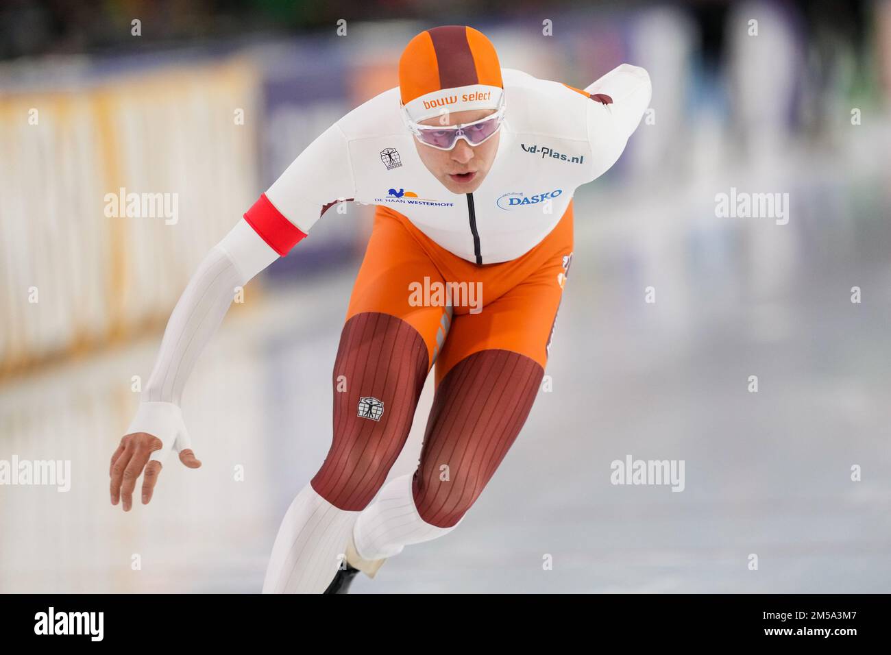 HEERENVEEN, PAYS-BAS - DÉCEMBRE 27 : l'homme Jan de Groot de l'équipe Albert Heijn Zaanlander participe à la compétition Men's 5000m lors du KNSB Speed Skating NK Allround on 27 décembre 2022 à Heerenveen, pays-Bas (photo de Douwe Bijlsma/Orange Pictures) Banque D'Images