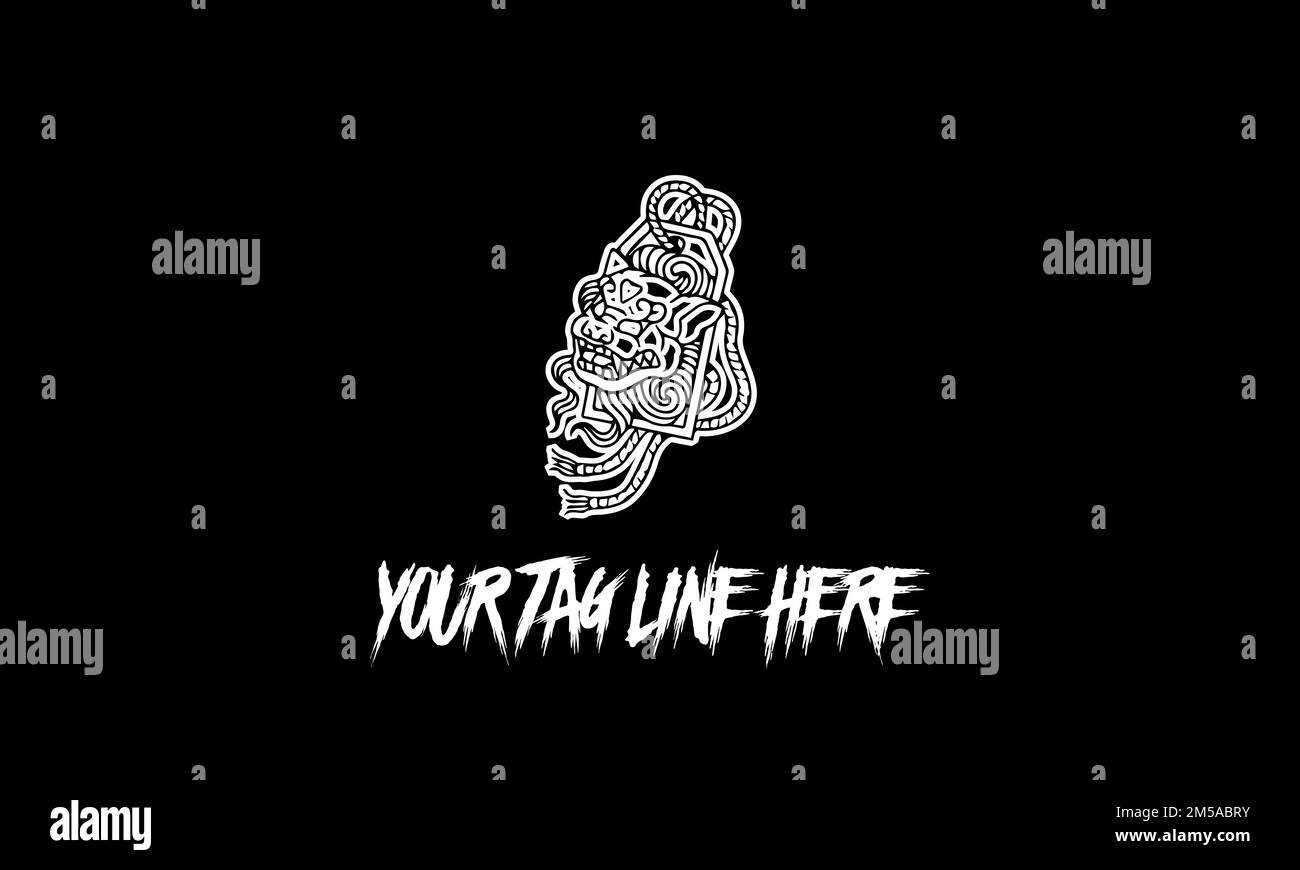 Une icône de masque de fête effrayante avec une ligne d'étiquette isolée sur un fond noir Illustration de Vecteur