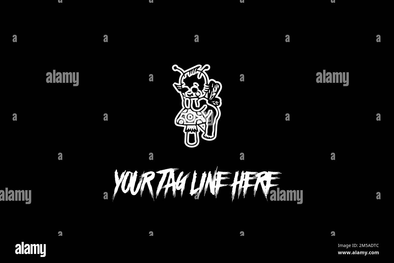 Une petite abeille avec une icône de champignon avec un slogan isolé sur un fond noir Illustration de Vecteur