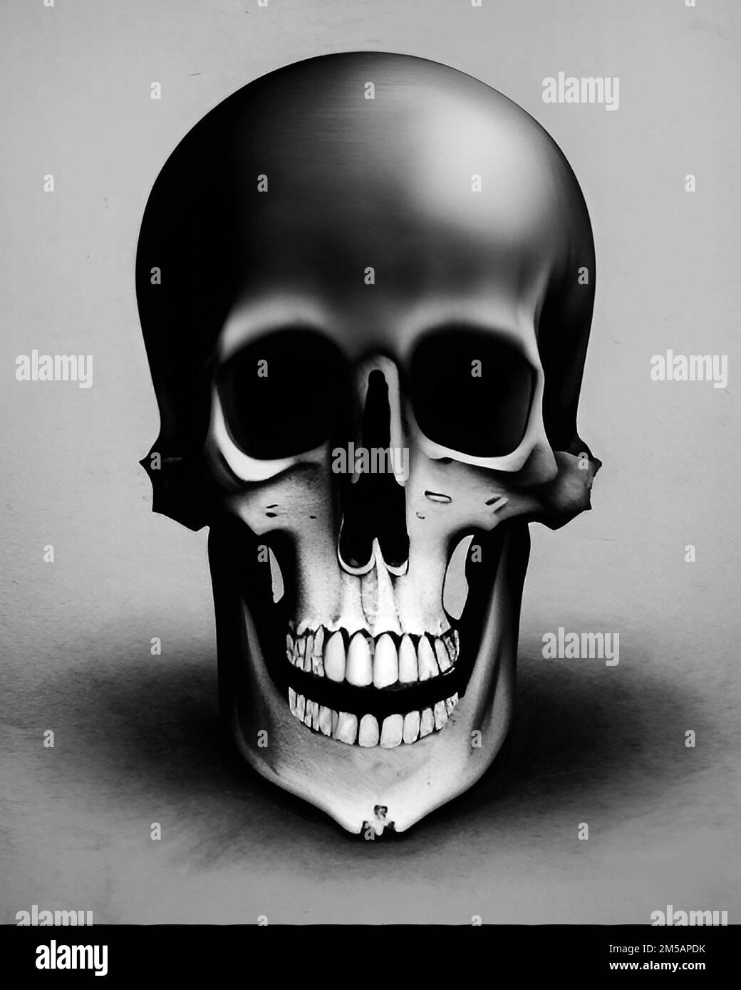 Crâne sombre entouré d'une ombre, illustration effrayante. Concept de mort Banque D'Images