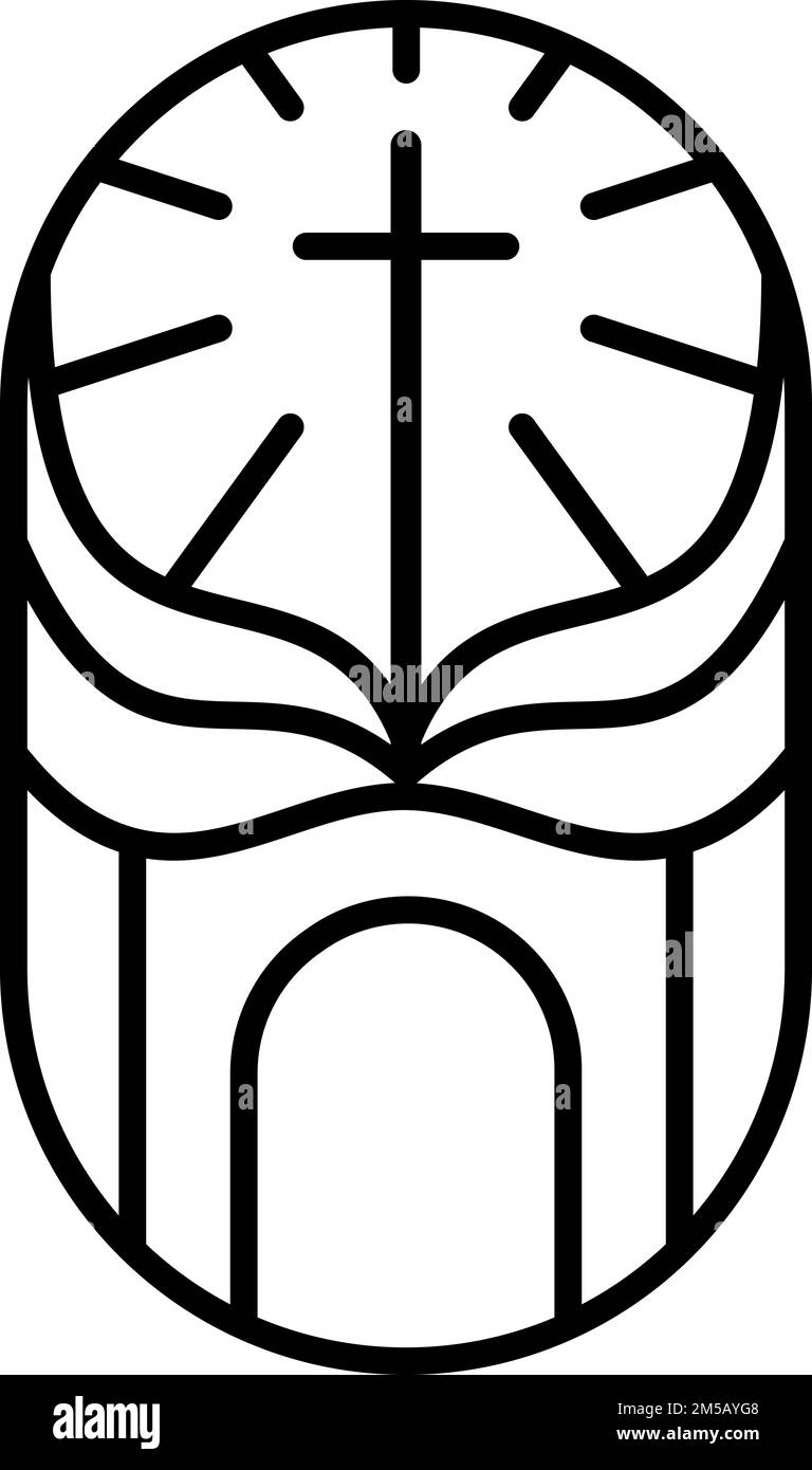 La ligne de religion croix et livre ouvert Bible dans l'église. Illustration de l'icône du logo vectoriel isolée. Jésus Christ sur le calvaire est le christianisme central. Dieu Illustration de Vecteur