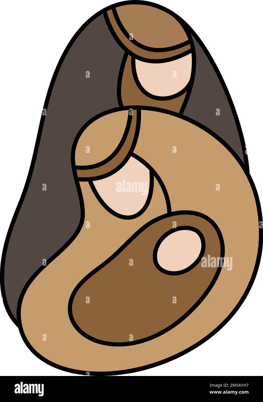Vecteur couleur Noël chrétienne religieuse Nativité scène de bébé Jésus avec Marie et Joseph. Esquisse d'icône de logo. Illustration Doodle dessinée à la main Illustration de Vecteur