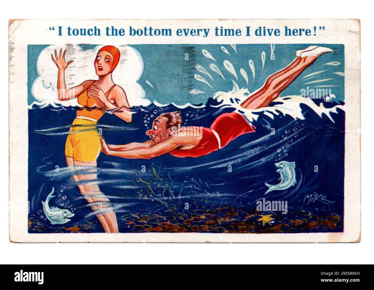 La série Interart comique numéro 7852 de !930 postdatait de 1936. Carte postale comique de bord de mer humour typique. Banque D'Images