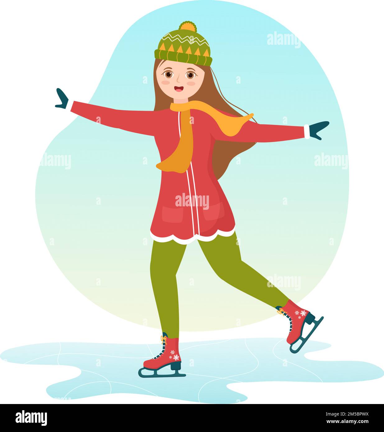 Patinage sur glace Rink vêtements d'hiver pour activités de plein air ou loisirs sportifs sur un dessin animé à la main Illustration Illustration de Vecteur
