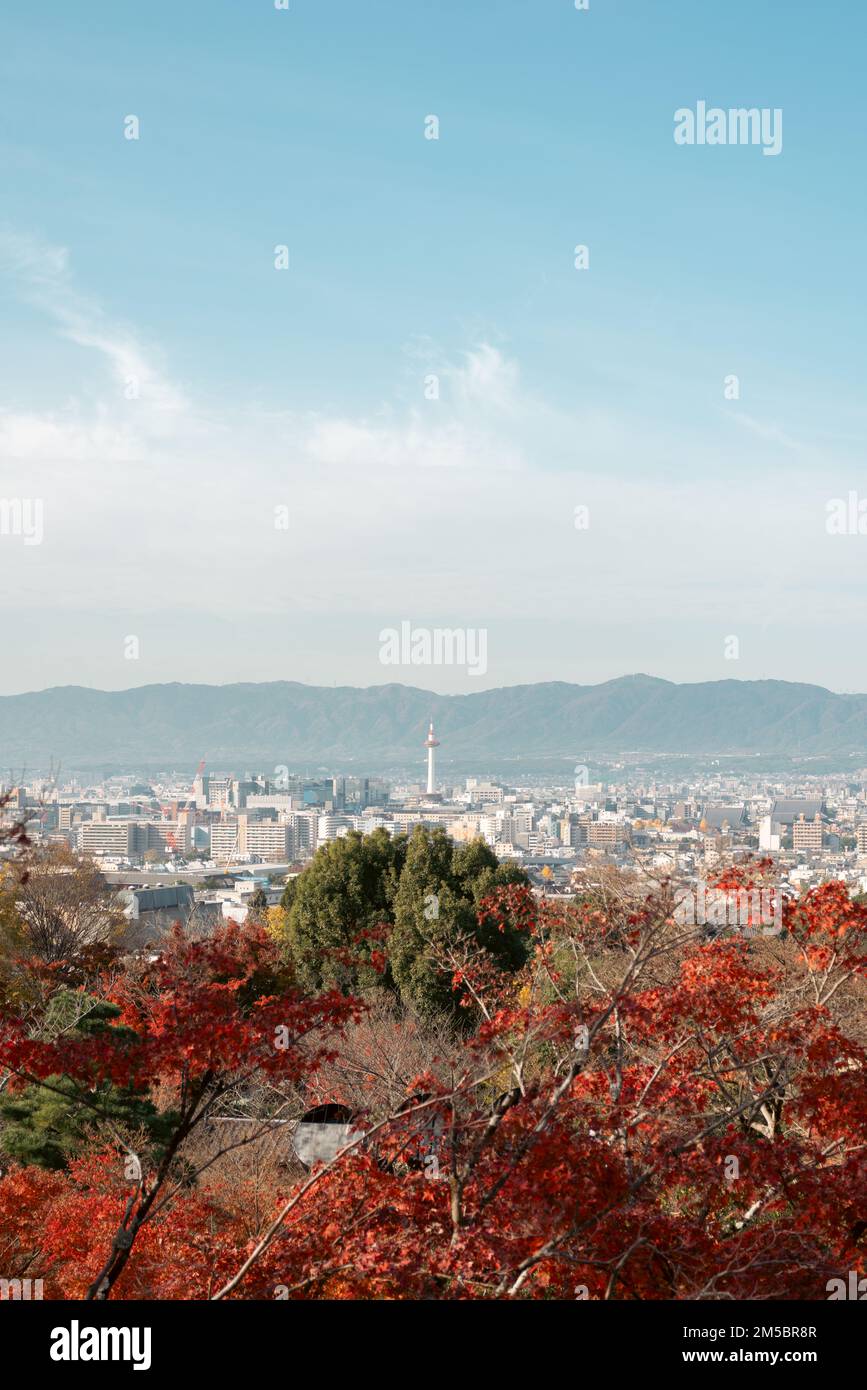Vue sur la ville de Kyoto et la forêt d'automne au Japon Banque D'Images