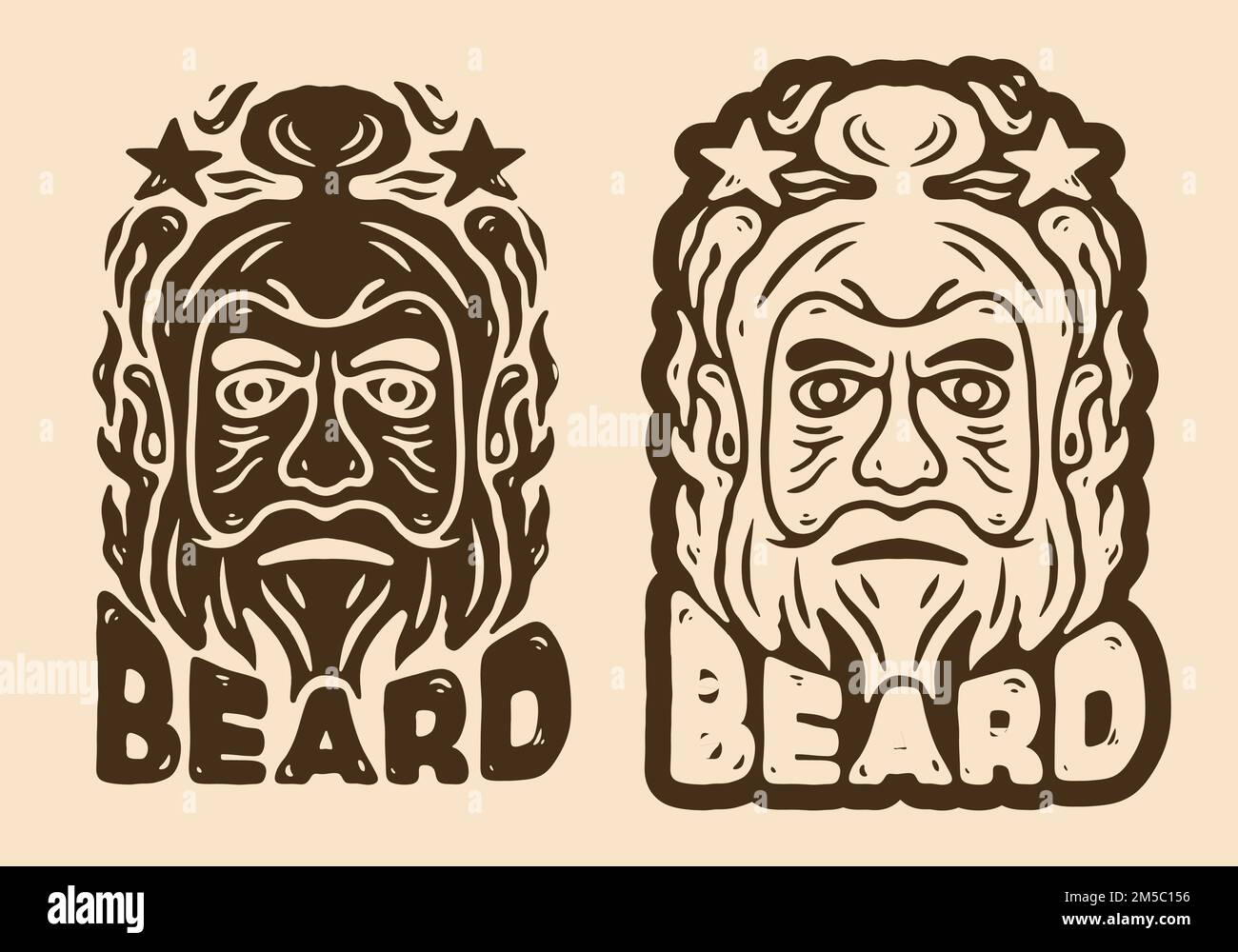 Le dessin d'illustration de visage masculin avec des cheveux attachés et la barbe Illustration de Vecteur