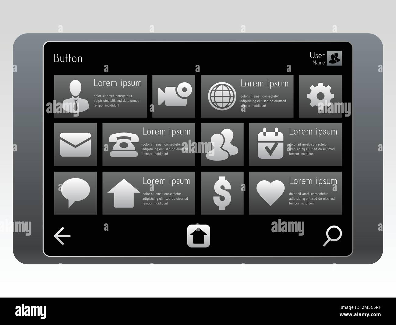 Éléments de l'interface utilisateur pour la tablette. Modèle d'interface utilisateur. Illustration de Vecteur