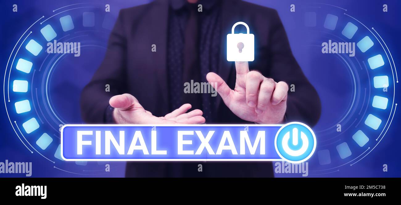 Affiche l'examen final. Test d'approche commerciale donné à l'étudiant à la fin d'un cours d'étude ou de formation Banque D'Images