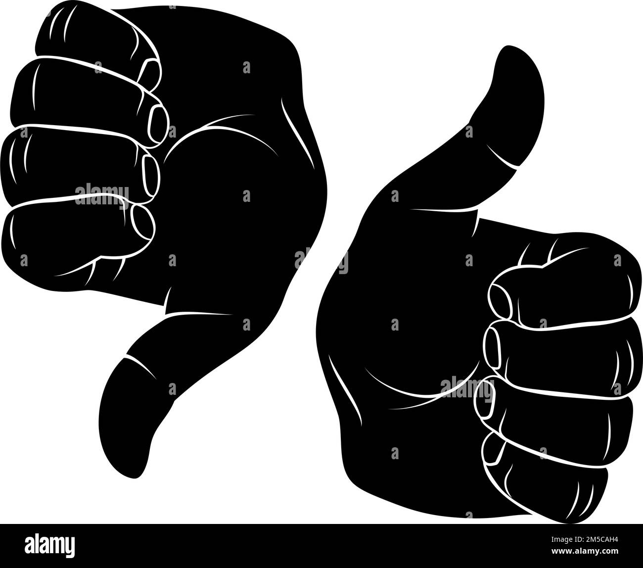 Illustration d'un dessin animé d'un pouce vers le haut et d'un pouce vers le bas. Le concept d'amende, d'accord ou d'accord. Icône de ligne mince pour la conception de site Web sur fond blanc Illustration de Vecteur