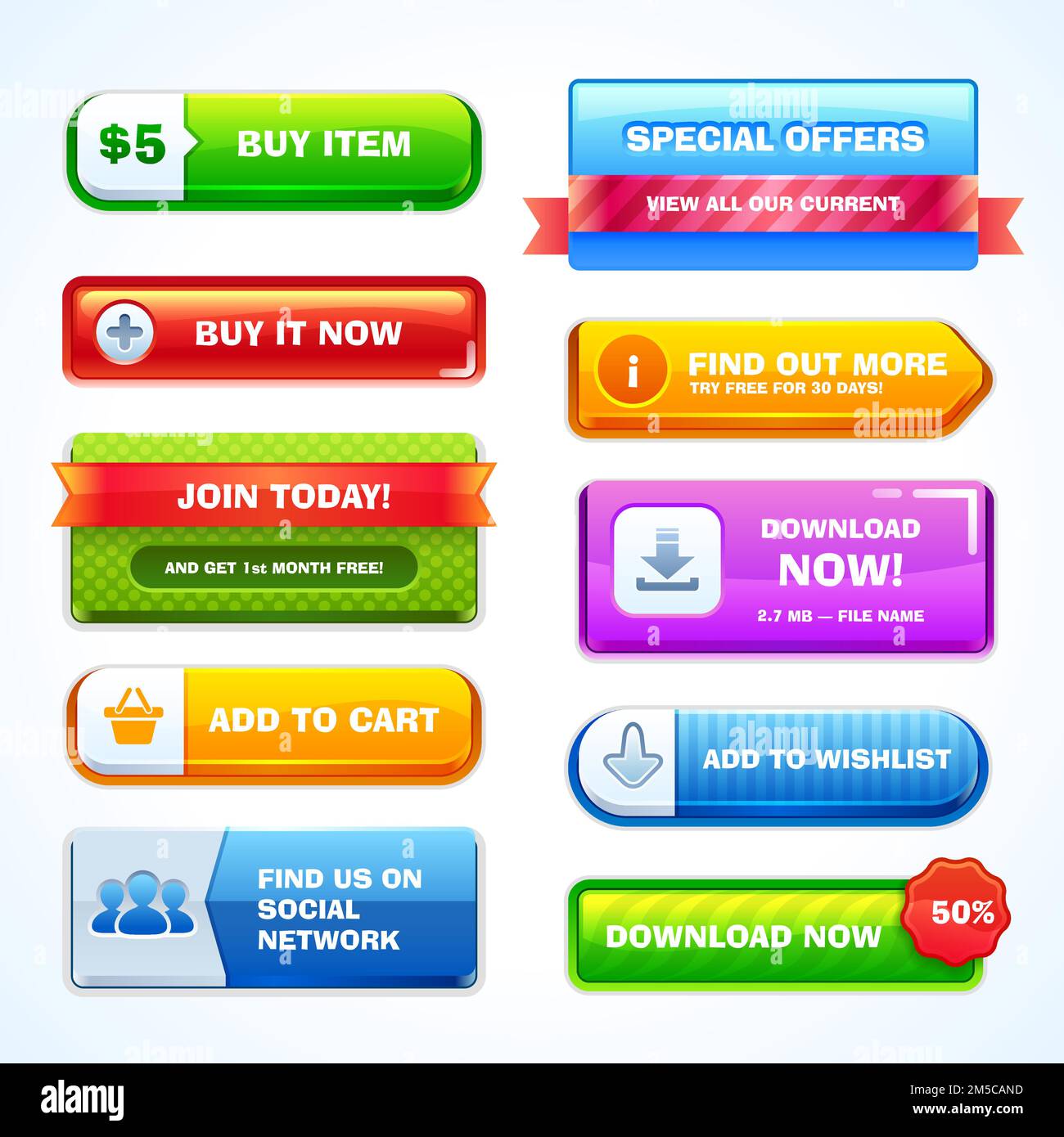 Ensemble coloré de boutons pour le site Web ou l'application. Vecteur. Illustration de Vecteur