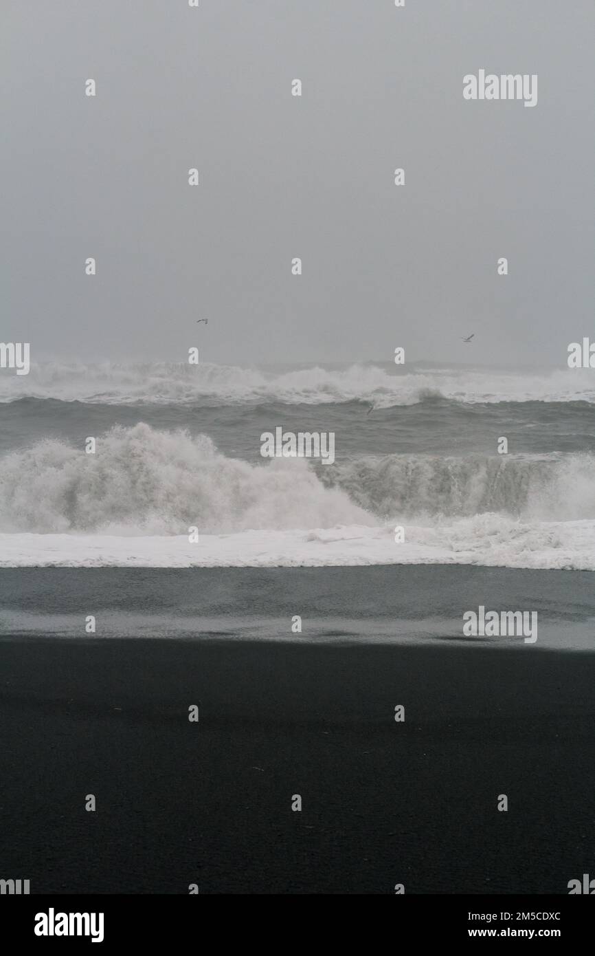Grandes vagues de mousse sur la côte monochrome photo paysage Banque D'Images