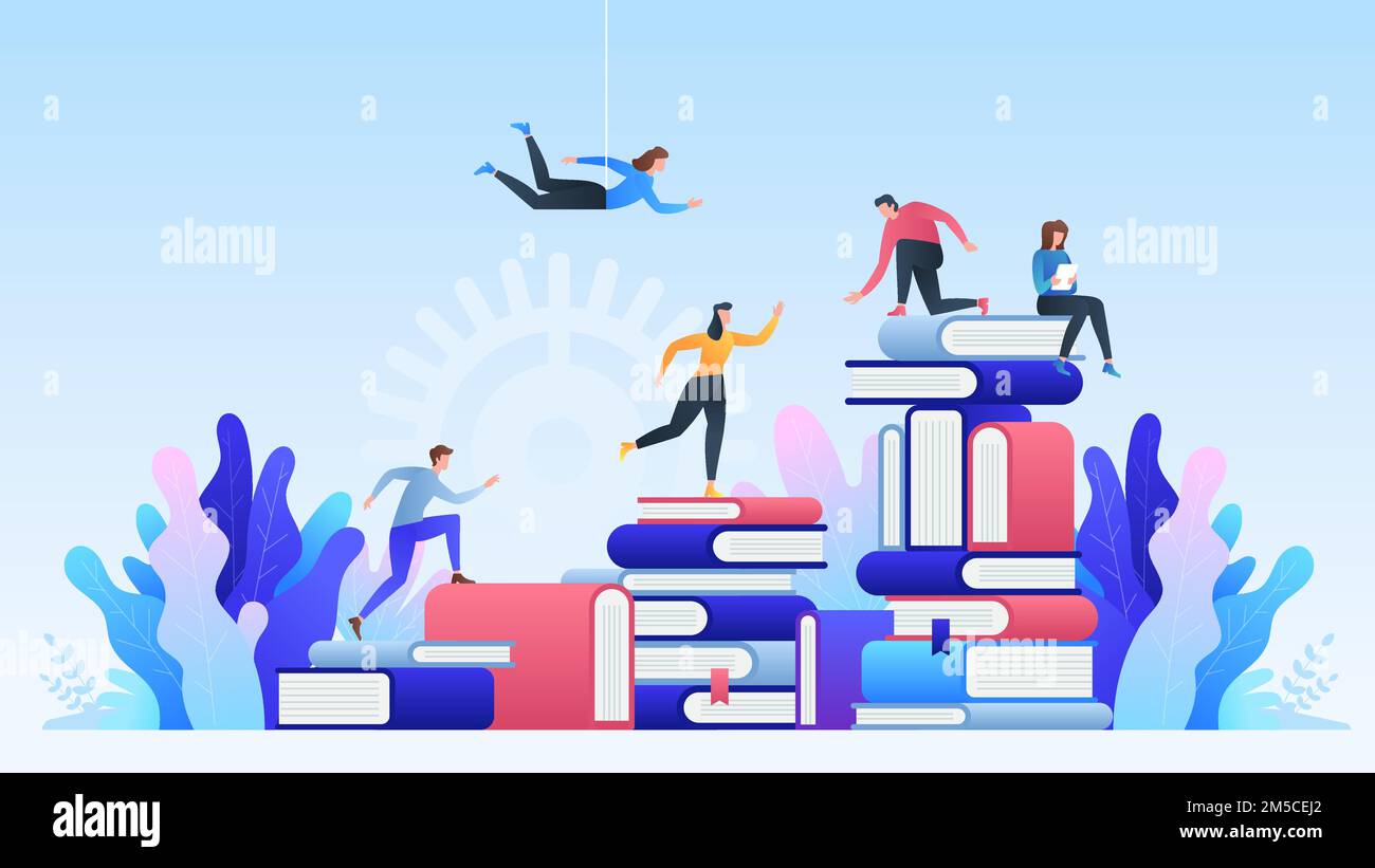 Formation en ligne. Enseignement à distance, cours en ligne, éducation, livres et manuels en ligne, apprentissage collectif, préparation des examens. Entraînement jeune peop Illustration de Vecteur