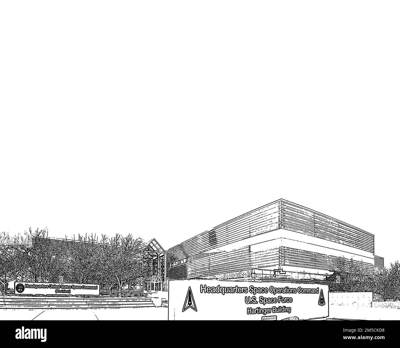 Quartier général, Commandement des opérations spatiales et quartier général, Commandement de l'espace des États-Unis, à la base de la Force spatiale Peterson, Colorado, au format 4x5 pour l'impression. Banque D'Images