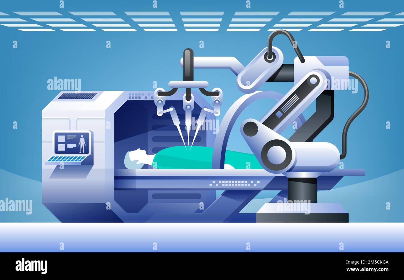 Robots en médecine. Médecine innovante. Chirurgie robotique. Concept vectoriel des technologies médicales modernes. Illustration de Vecteur