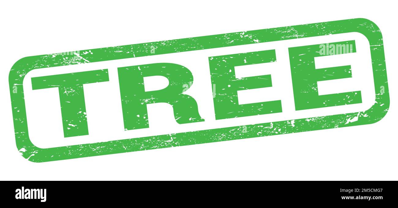 Texte DE L'ARBRE inscrit sur le signe vert du rectangle. Banque D'Images
