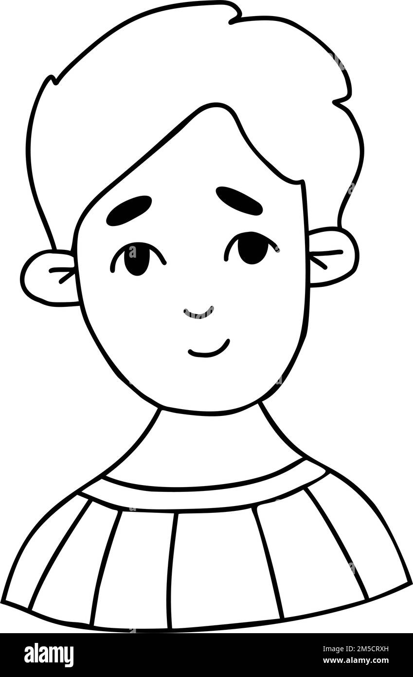 Joli garçon heureux. Portrait de l'enfant mauresque souriant. Illustration vectorielle. Dessin main de contour. Avatar visage de bébé masculin Illustration de Vecteur