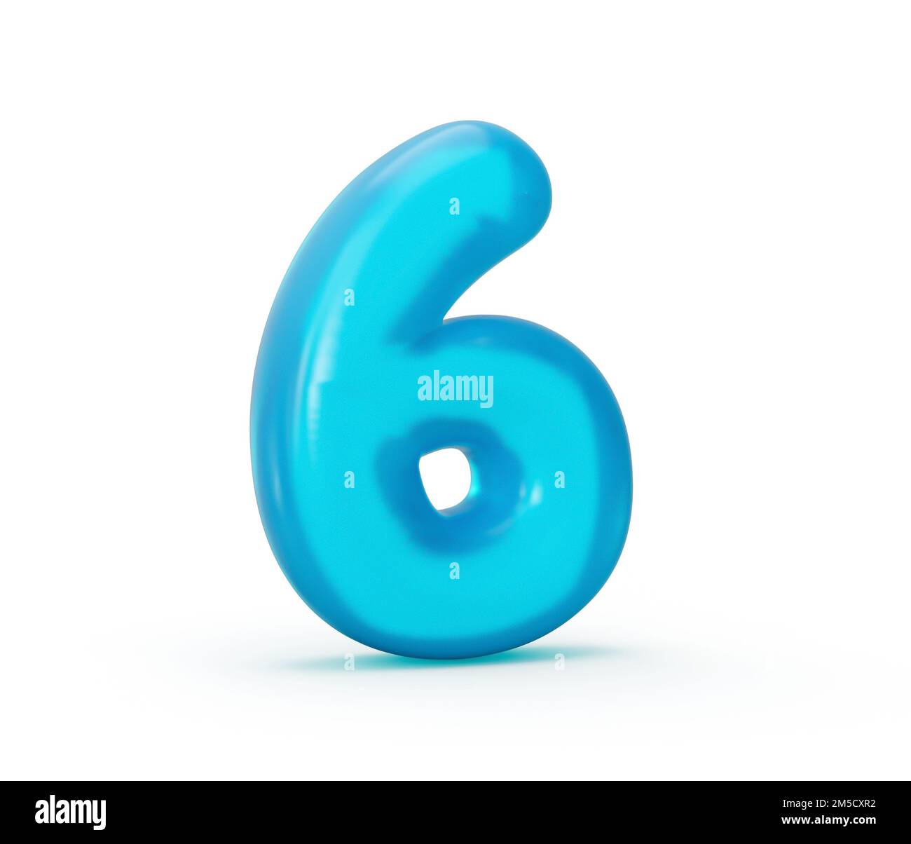 Illustration en 3D du chiffre six de gelée bleue isolée sur fond blanc Banque D'Images