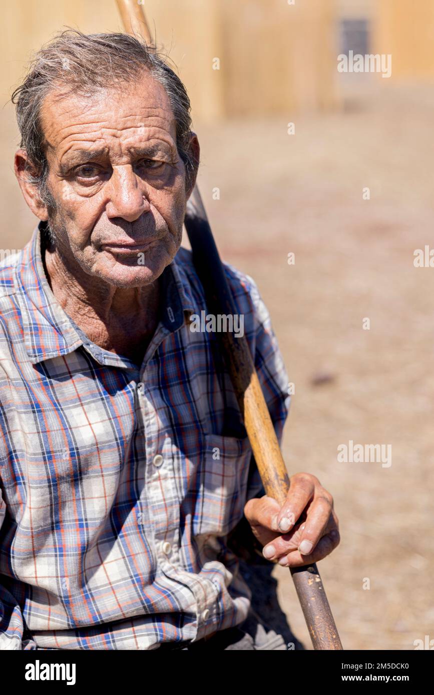 Portrait de Pedro, un berger à la retraite au jour du battage, Dia de la trilla à l'Ecomuseo à San Jose de Los Llanos, El Tanque, Tenerife, Canaries Banque D'Images