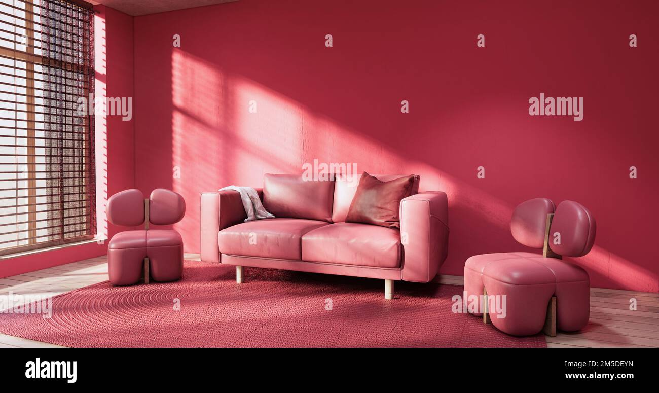 viva magenta salon muji style minimaliste avec mur rouge et canapé rouge  Photo Stock - Alamy