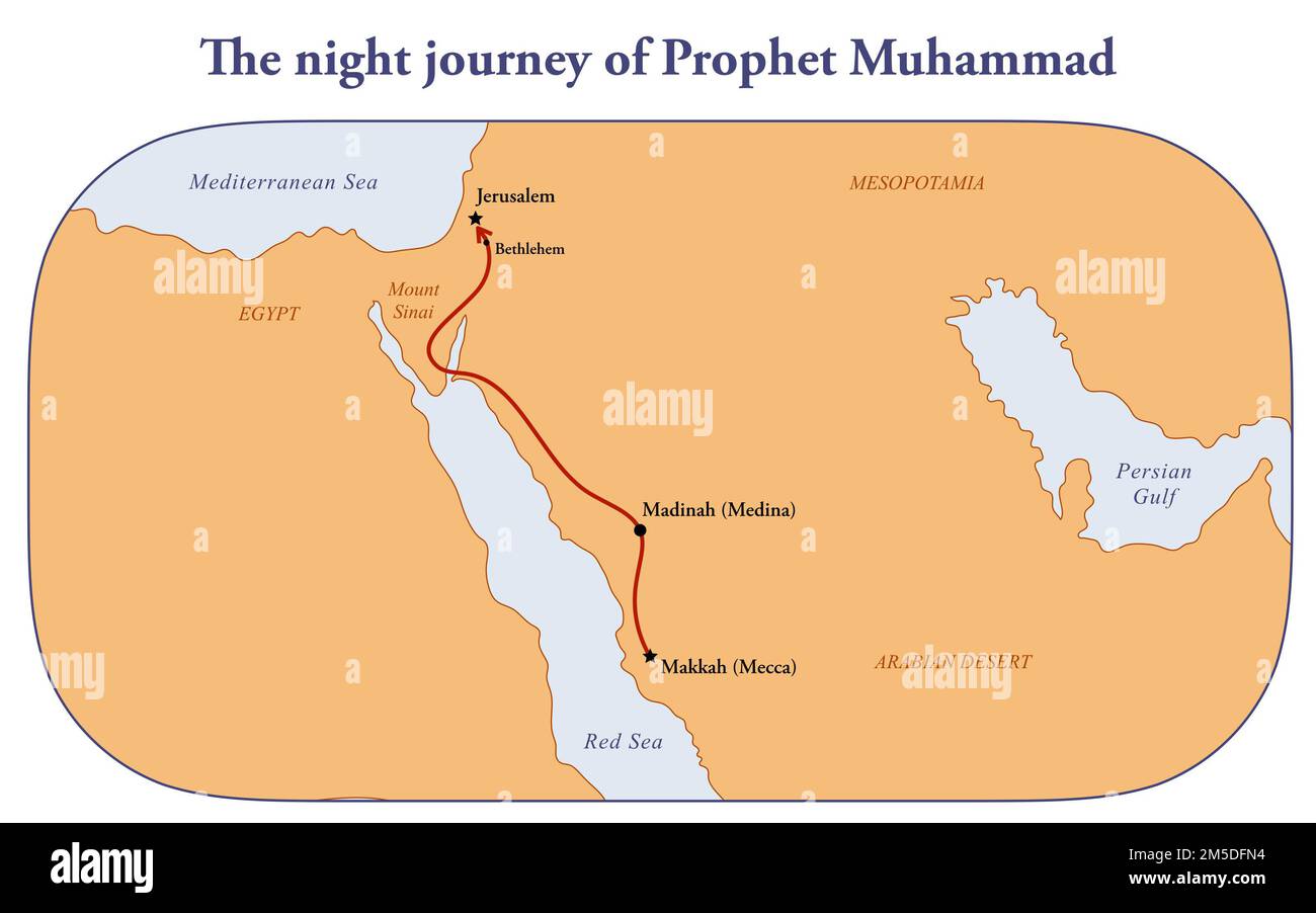 Al-Isra, le voyage de nuit du prophète Mahomet de la Mecque à Jérusalem Banque D'Images