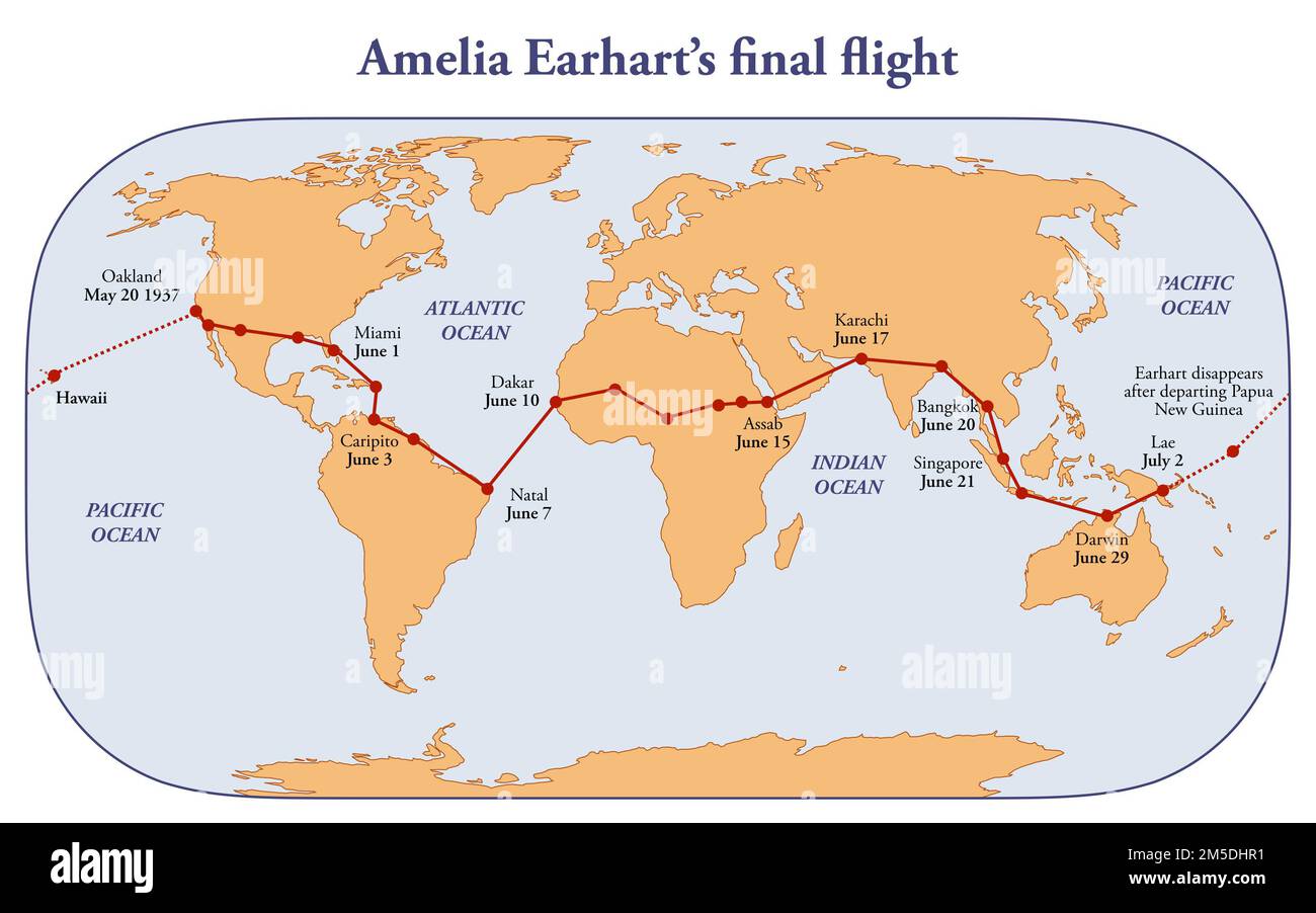 Carte du vol final d'Amelia Earhart Banque D'Images