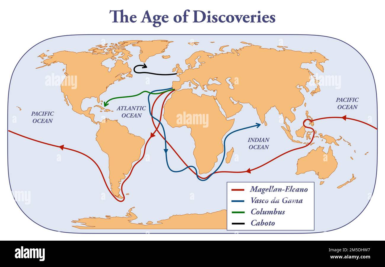 Voyages majeurs pendant l'âge des découvertes Banque D'Images