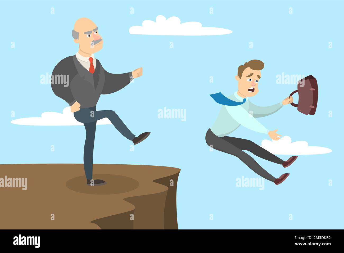 Le patron fait sortir l'employé de la falaise. Illustration de Vecteur