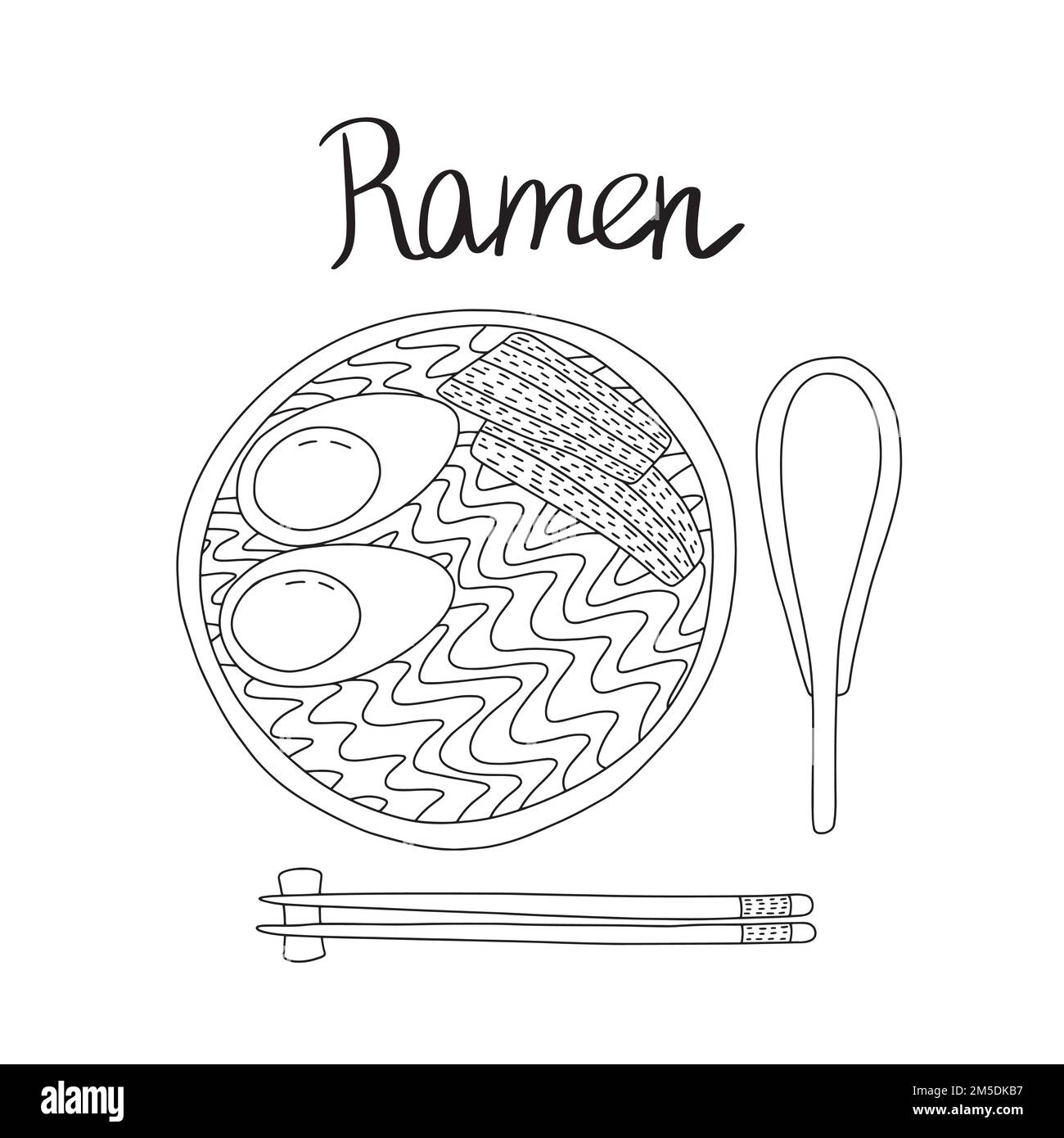 Vue de dessus du ramen traditionnel asiatique vectoriel Illustration de Vecteur
