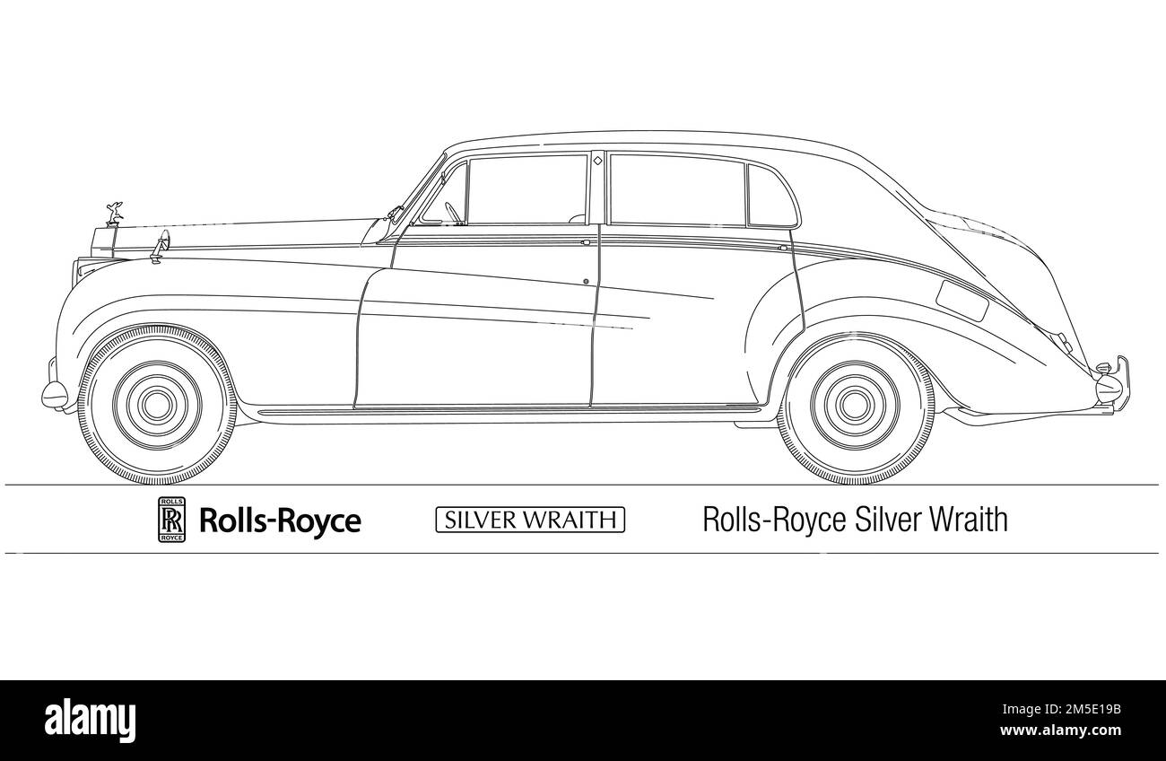 Royaume-Uni, année 1953, Rolls-Royce Silver Wraith silhouette de voiture vintage, illustration Banque D'Images