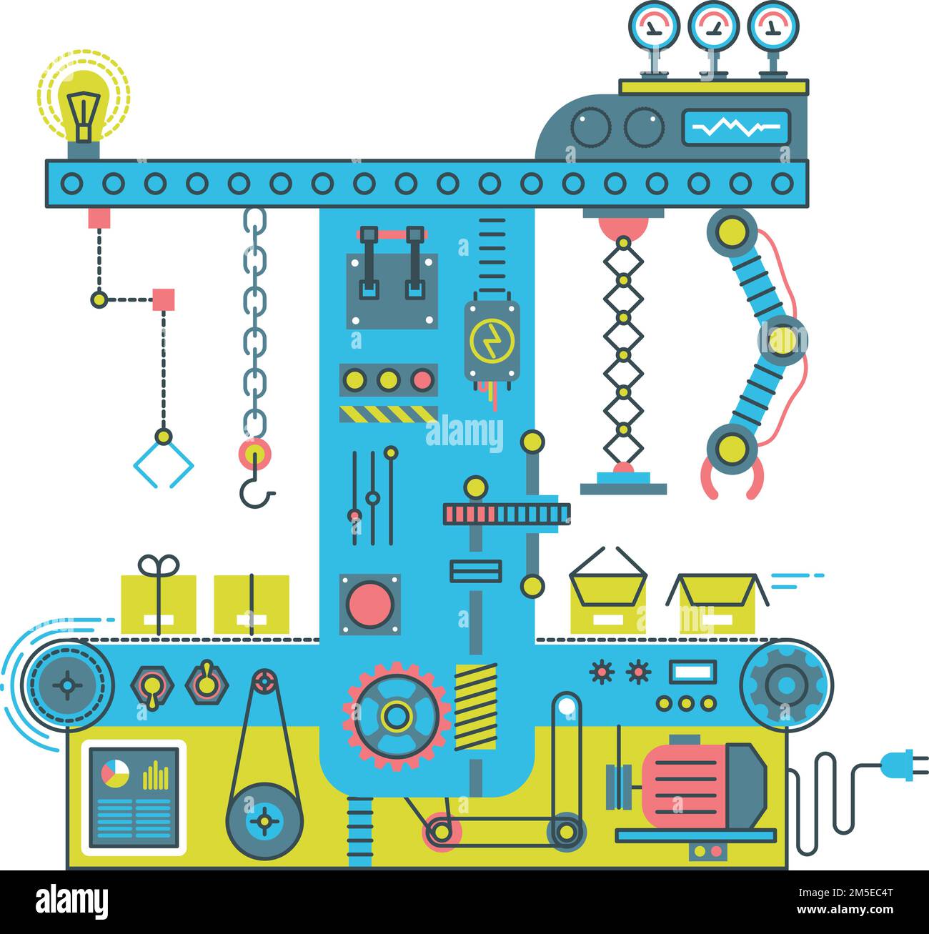 Concept de couleur des machines. Machine d'automatisation industrielle robotique Illustration de Vecteur