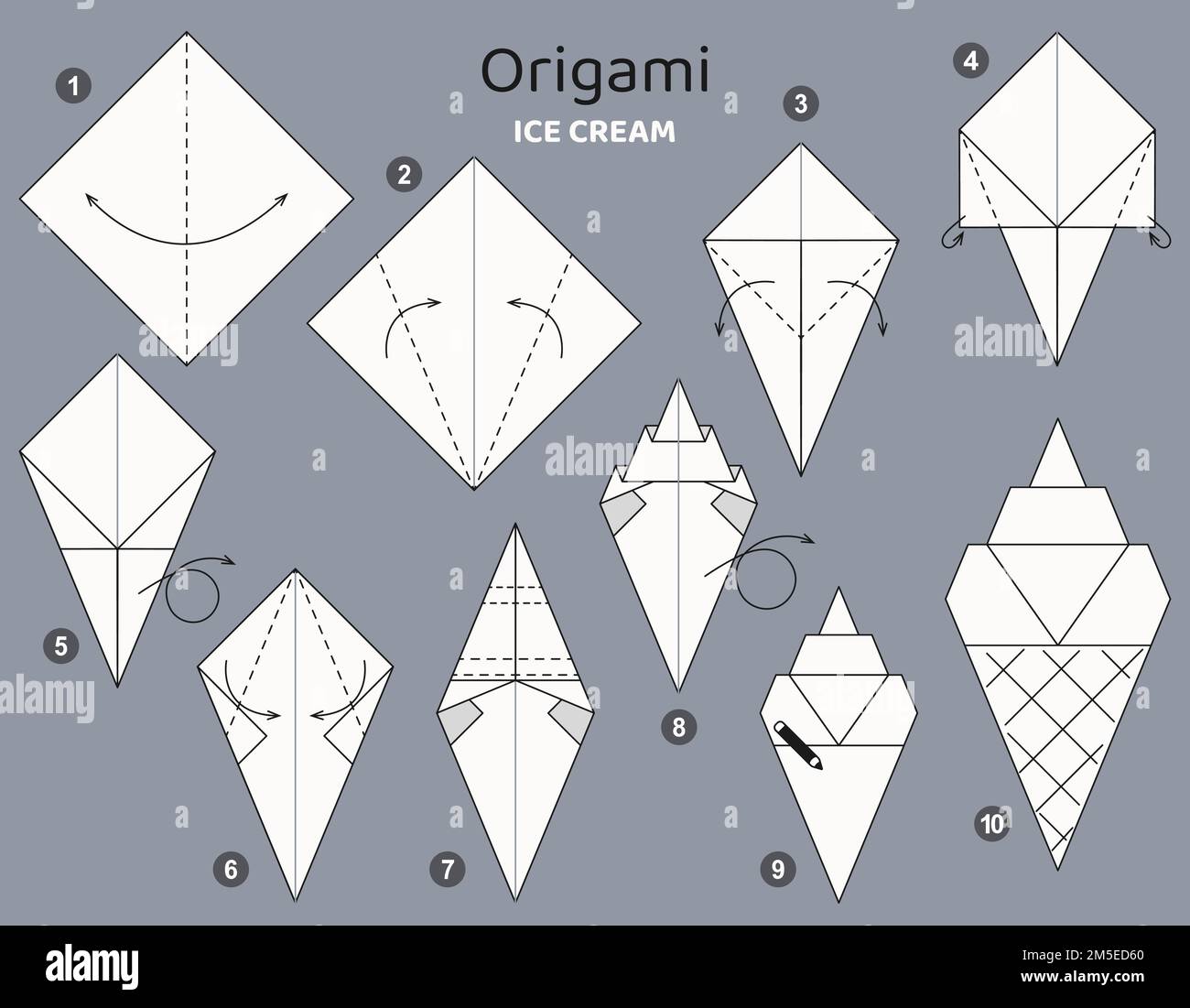 Tutoriel Origami. Jeu d'origami pour glace pour enfants Image Vectorielle  Stock - Alamy