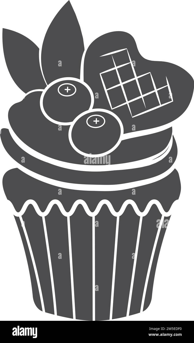 Mariage, petit gâteau aux baies, silhouette noire. Dessert sucré Illustration de Vecteur